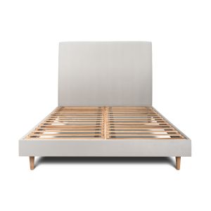 Cama de 135x190 cm con cabecero tapizado - tejido de terciopelo - gris clar
