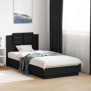 Cama con cabecero y luces LED negro 75x190 cm reg6854