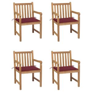 vidaXL sillas de jardín 4 uds madera de teca con cojines rojo tinto