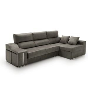 Sofa chaise longue reclinable con puffs serena gris oscuro derecha