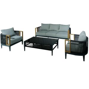 Set sofa 3p y 2 sillones y mesa centro poliester, aluminio