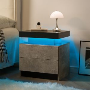 Mesita de noche con LED y 2 cajones gris