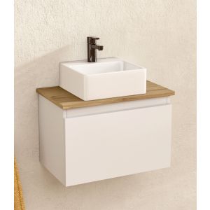 Mueble baño suspendido 49,5cm blanco/roble lavabo cuadrado bellobath