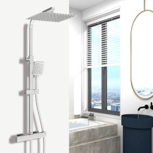 Aica columna de ducha termostática 38°C con 30x30cm (12") alcachofa grande