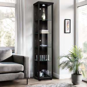 K-möbel vitrina cristal negro 176x37x33 cm 4 estantes regulables, LED