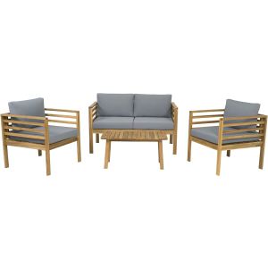 Conjunto de jardín de madera con cojines <<beckham>> - 4 plazas - gris