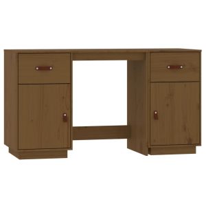 vidaXL escritorio armarios madera maciza pino marrón miel 135x50x75cm