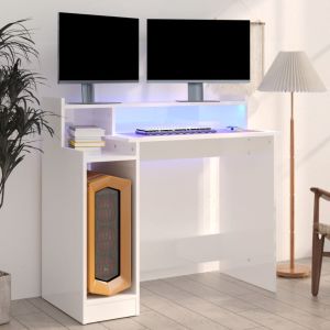Escritorio LED madera contrachapada blanco brillo 97x45x90 cm es4892