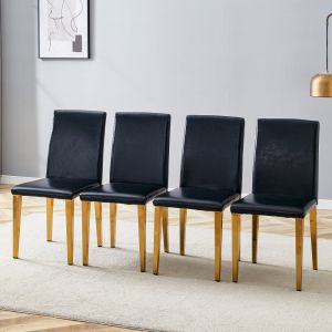 Conjunto de 2 sillas de comedor pu negro y dorado diseño moderno