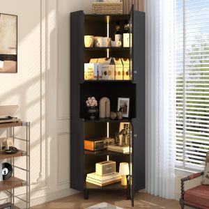 Armario esquinero con LED 2 puertas negro 157,5x63,5cm