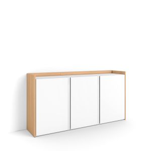 Aparador para salón, 156x35x80cm, blanco y roble soft rf4537