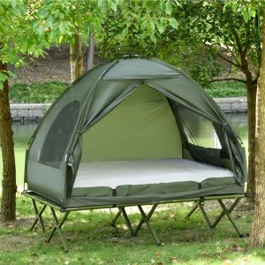 Cama de camping elevada con tienda para 2 verde portátil