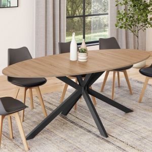 Mesa de comedor ovalada - madera metal negro - 200 cm