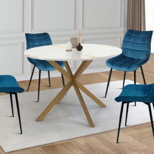 Mesa de comedor redonda - efecto mármol dorado - 110 cm