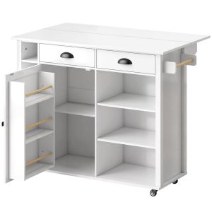 Isla de cocina 117.5x70x91 cm mdf color blanco Homcom, hogar - cocina