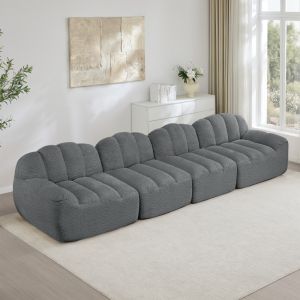 Sofá modular de 4 plazas de forro polar granulado gris con otomana
