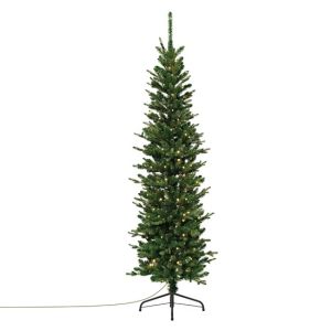 Árbol de navidad artificial estrecho 180 cm con cadena de luces LED