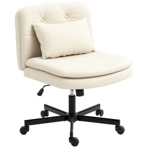 Silla de escritorio sin brazos beige cuero sintético