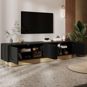 Mueble de tv con 4 puertas negro y efecto madera 41,5x175x40cm