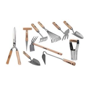 Kit de 10 herramientas de jardín vito - mango de madera de acero inoxidable
