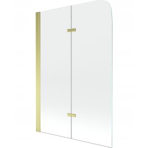 Mampara de bañera 2 hojas vidrio transparente, 80x140 cm, perfil dorado