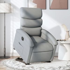 Sillón eléctrico reclinable elevable de tela gris claro qweo2935