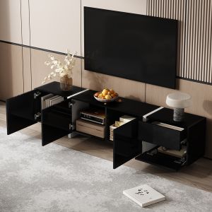Mueble para tv,negro brillante+patas blancas