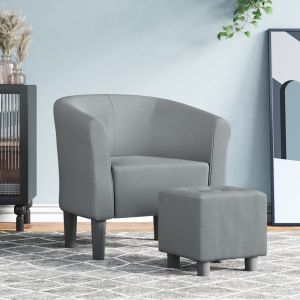 Sillón con taburete tela gris claro es1110