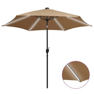 Sombrilla de jardín con luces LED palo de aluminio taupe 300 cm eerf3009