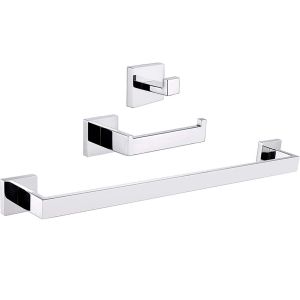 Valaz accesorios baño cuadrados en cromo toallero+1percha+portarollos