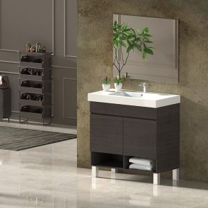 Mueble de baño nebari, lavabo y espejo 75x45cm con puertas roble sinatra