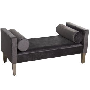 Banqueta pie de cama madera, tela gris poliester