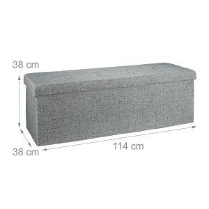 Banco baúl de almacenamiento de lino con tapa gris