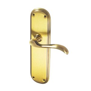 Juego Manillas Para Puerta Latón Placa Ancha/Cuero Satinado