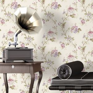 Papel pintado tnt de flor en rama beige