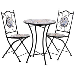 Conjunto lisboa mesa y dos sillas de mosaico y forja negro mesa