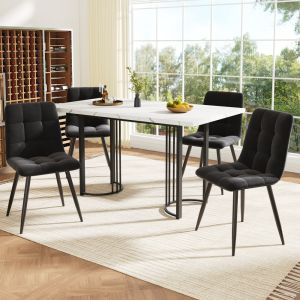 Conjunto de mesa y sillas mdf metal negro blanco 4 sillas tapizadas