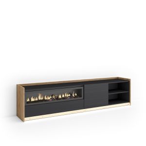 Mueble tv, 207x37x50cm, chimenea eléctrica, LED rf4890