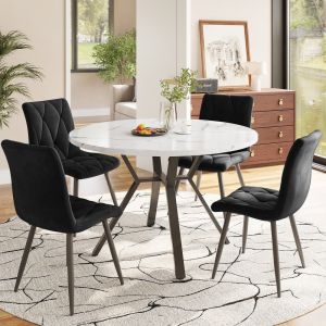 Conjunto de mesa y sillas mdf mármol negro blanco redonda 5 piezas