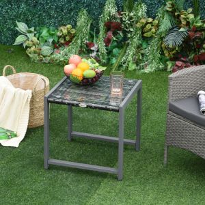 Mesa auxiliar para jardín balcón terraza ratán gris 50x49,5x50cm
