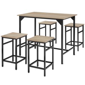 Juego de mesa bistró y 4 taburetes de estilo industrial madera clara