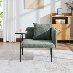 Sillón individual chenilla verde mesa auxiliar bolsillos laterales