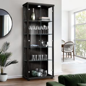 K-möbel vitrina cristal negro 176x67x33 cm 4 estantes regulables, LED