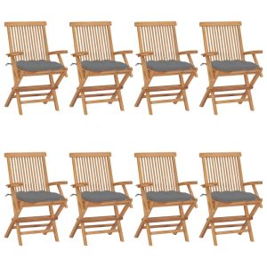 vidaXL sillas de jardín 8 uds madera maciza de teca con cojines grises