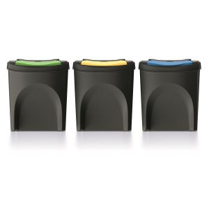 Set 3 cubos de basura keden sortibox 100% plástico reciclado, negro, 75l