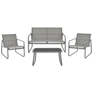Conjunto de jardín con mesa 4 plazas barrea metal gris