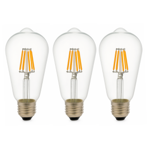 Pack x3 bombilla LED st64 E27 edison, filamento 8w 820lm. Luz cálida 2700k