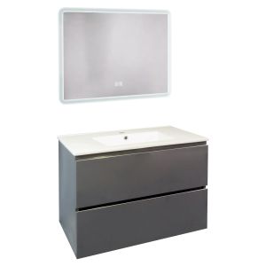 Mueble de baño trendy - 80 cm - gris - 2 cajones - espejo athena
