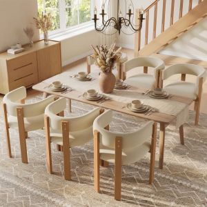 Conjunto de sillas de comedor tapizadas beige set de 6 efecto madera
