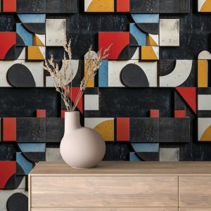 Papel pintado 3d geométrico multicolor negro 60cm por 250cm